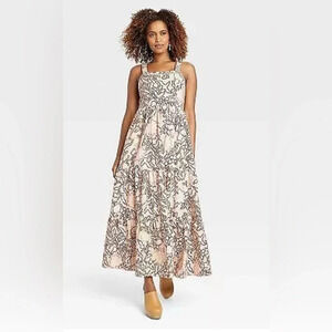 Knox Rose Women's Sleeveless A-Line Dress - Tan Floral - Size M - NWT